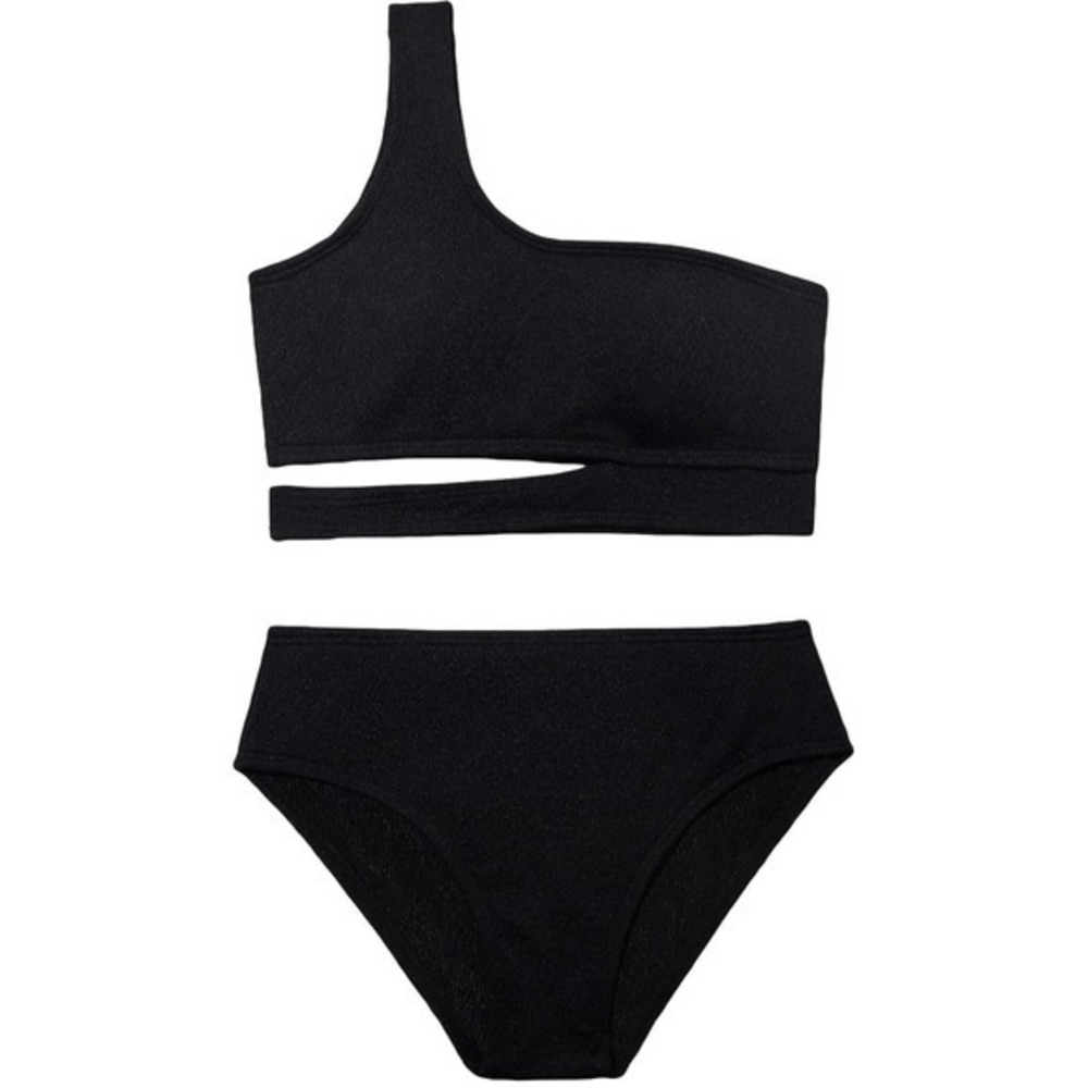 Girls' One Shoulder Cut Out Bikini Swimsuit Wireless Bathing Suits Swimwear